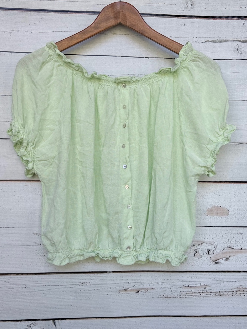 Hyfve Smocked Off-the-Shoulder Button-Down Crop Top - Medium